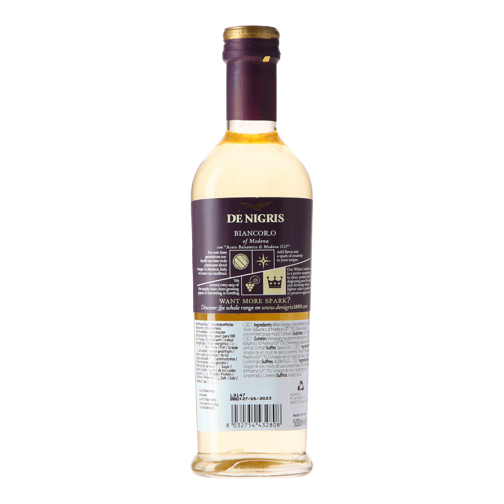 DE NIGRIS WHITE BALSAMIC VINEGAR 500ML